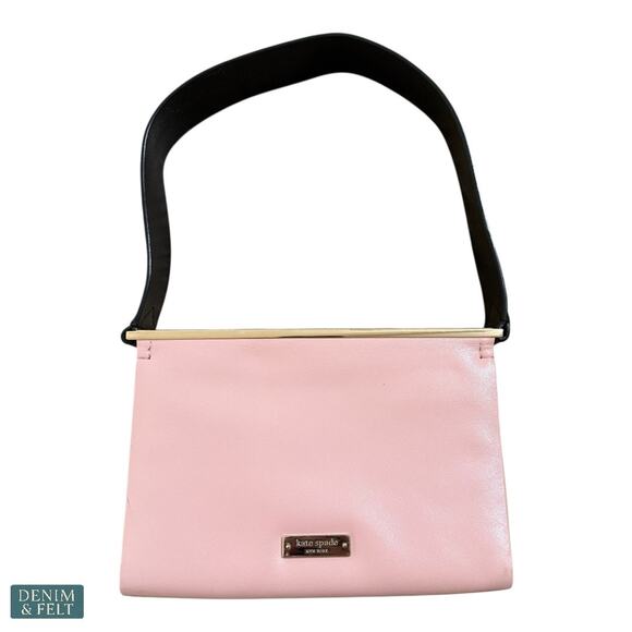 🖤💗 Kate Spade Colorblock Black Pink Leather Shoulder Bag with Gold Bar~RARE!! - Picture 3 of 16